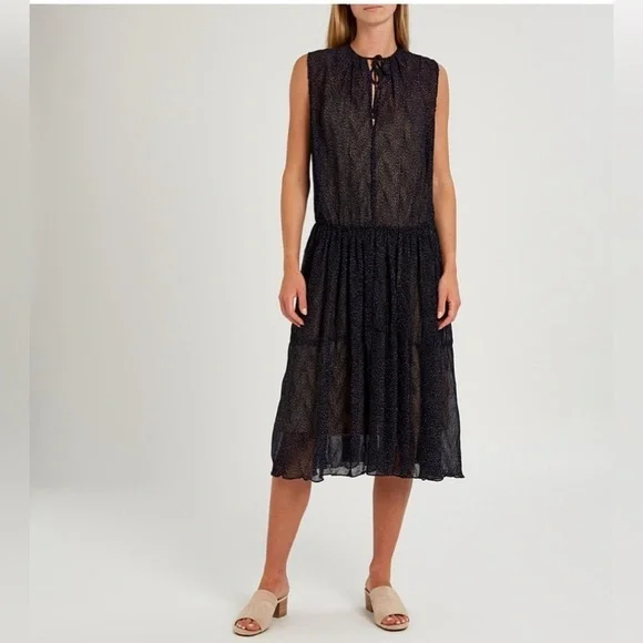 Vince Starry Dot Tiered Midi Dress in Blue Size Large - Picture 1 of 14